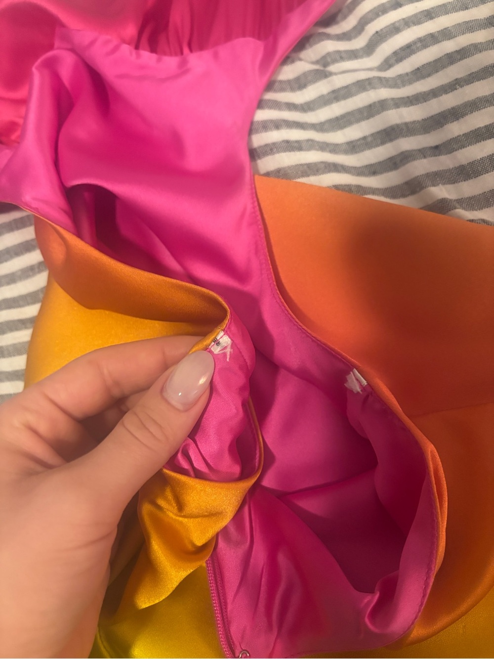 JOSEFINE SILK DRESS Pink Lime Ombre Retrofete silk mini slip dress backless - Picture 16 of 16